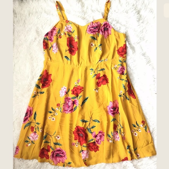 NEW Yellow Print, Fit & Flare Dress - Picture 2 of 7